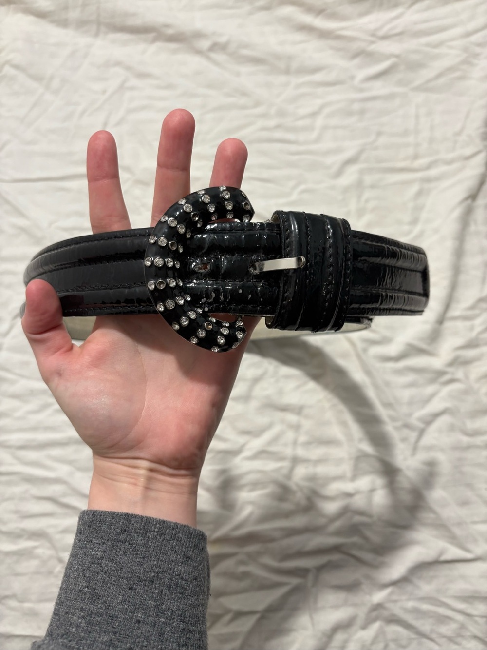 Black Crystal-Embellished Betsy Johnson Belt